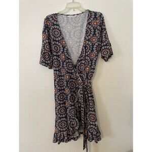 Odd Molly Anthropologie Eyelet Blue Mini Wrap Two Step Flow Dress Sz 3